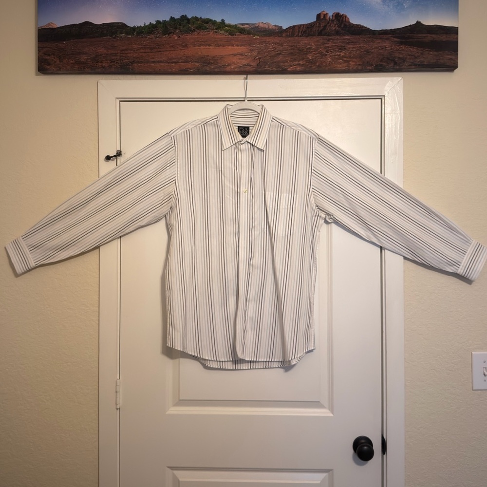 Jos. A. Bank Traveler’s Collection Dress Shirt Large Tailored Fit Striped Cotton